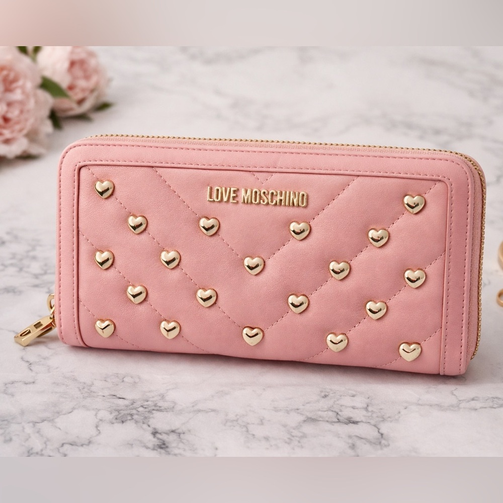 Love Moschino Pink Quilted Heart Zip Around Wallet